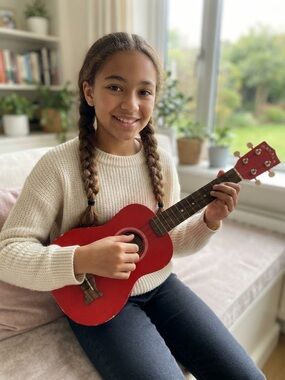 Kala Makala Dolphin Soprano Ukulele in the Red Burst finish